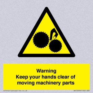 Warning - Keep your hands clear of moving machinery parts